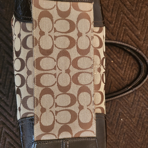 Coach 12369 Bleecker Khaki Jacquard Sig C with Brown Leather Trim Tote Bag Purse - Picture 4 of 7